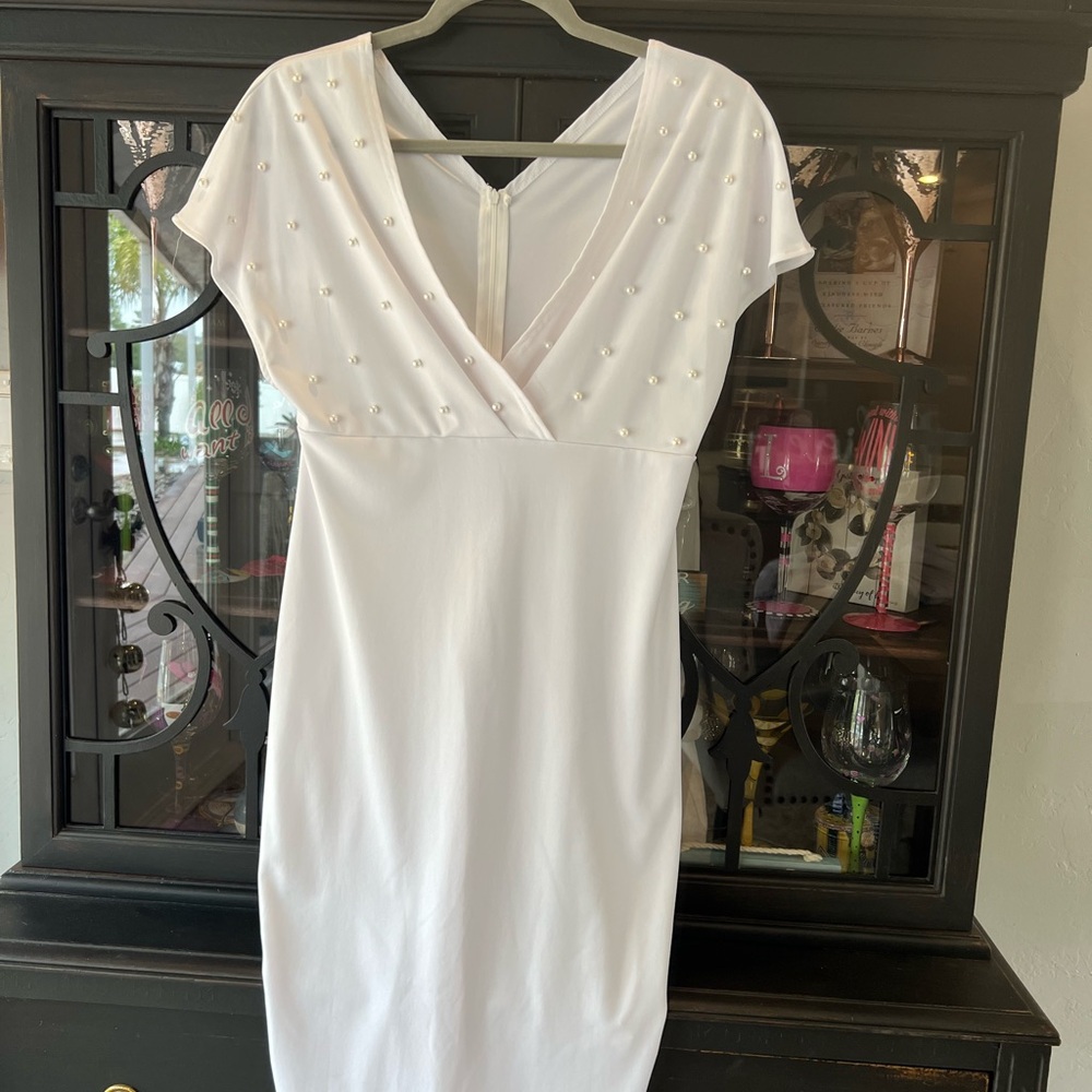 Elegant White Dress with Pearl Accents